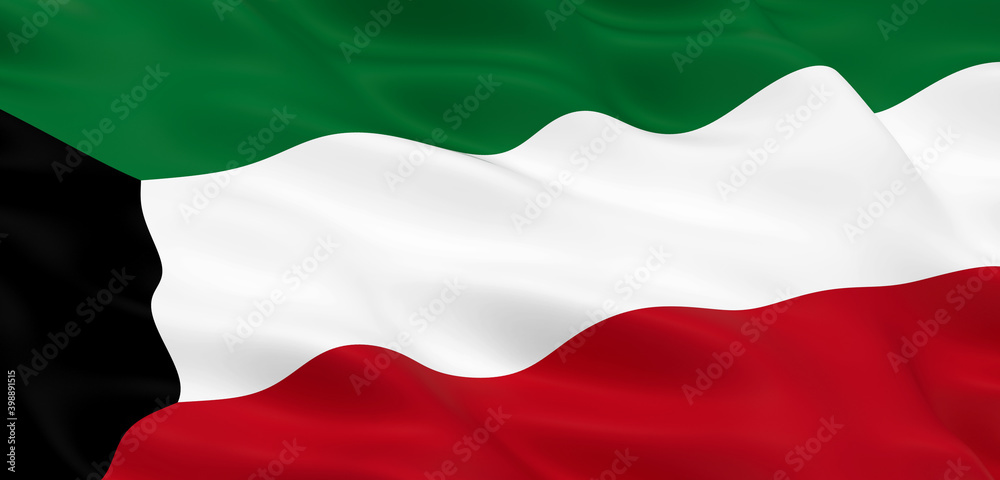 Obraz premium National Fabric Wave Closeup Flag of Kuwait