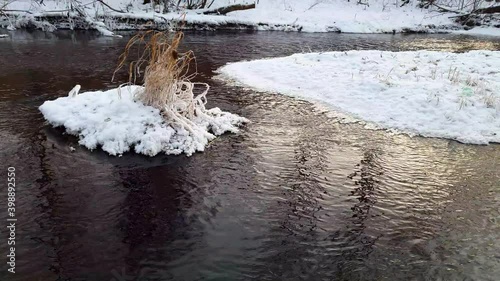 Winter stream, ice and fast current
