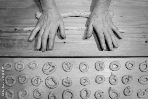 Taralli, typical salty biscuits handmade in southern Italy