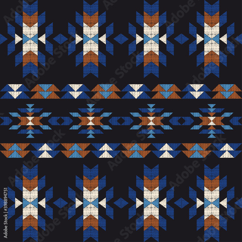 Navajo mosaic rug with traditional folk geometric pattern. Native American Indian blanket. Aztec elements. Seamless pattern. Vector illustration for web design or print.