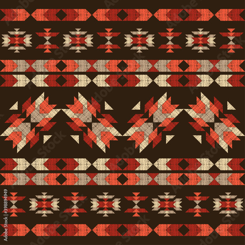 Navajo mosaic rug with traditional folk geometric pattern. Native American Indian blanket. Aztec elements. Seamless pattern. Vector illustration for web design or print.