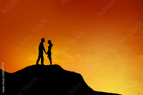 Silhouette of man and woman , couple in love , valentine concept