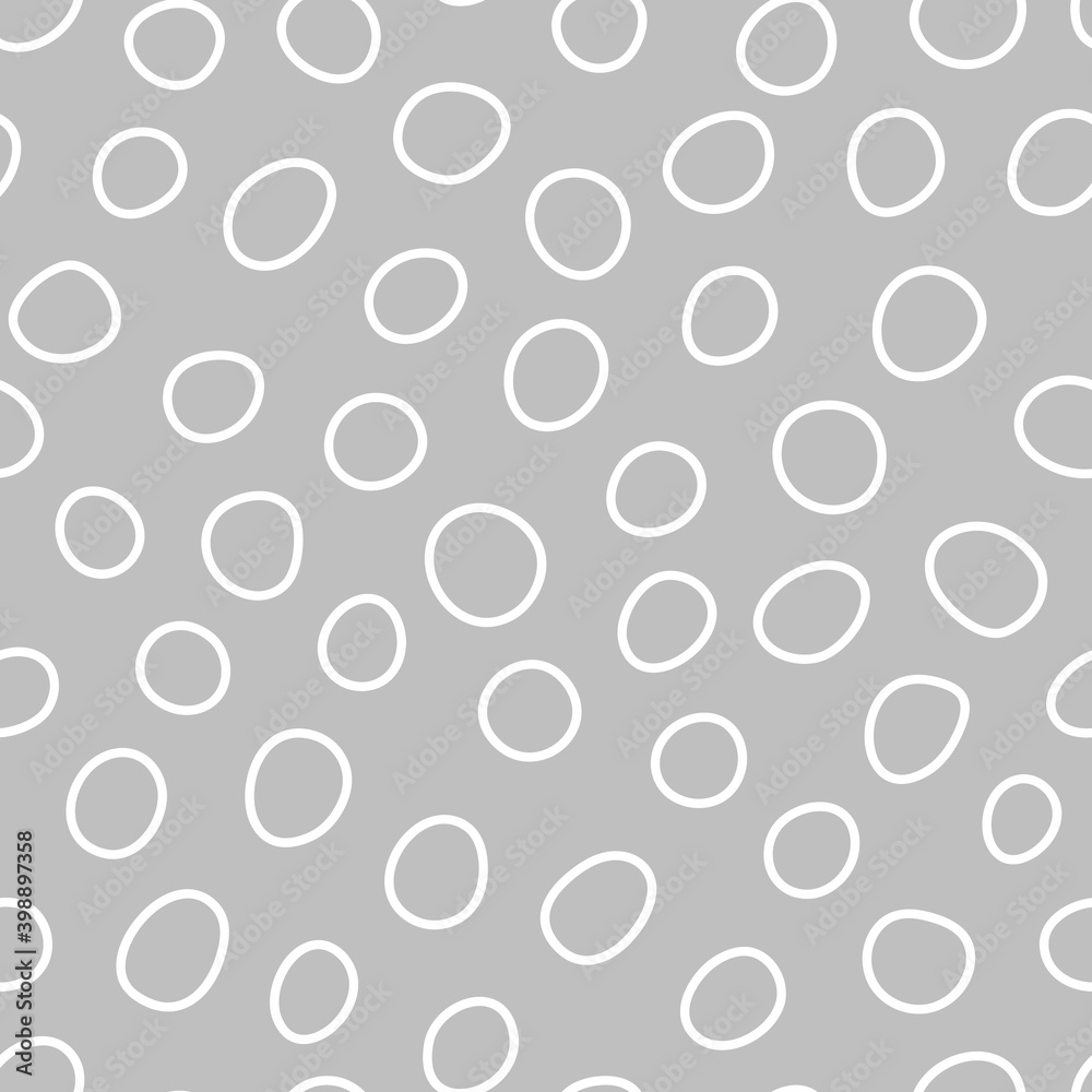 Abstract seamless pattern. Simple repeating illustration. Linear drawing with spots. White lines on gray background. Vector endless texture for wrapping paper, textile, wallpaper, fabric.