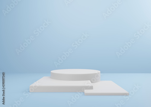 White Pedestal on Blue Background Minimal Design