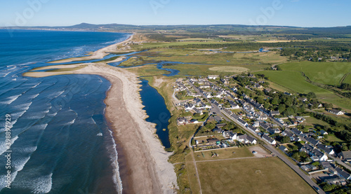 Kingston and the neck of the River Spey spilling in to the Moray Firth