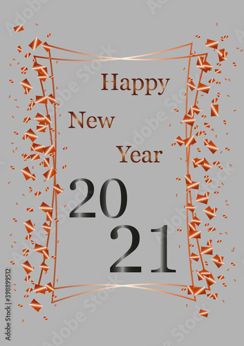 Happy 2021 New Year.Holiday vector illustration, glowing confetti on a gray background.Graphic element for banner,greeting cards,invitation,poster or website.