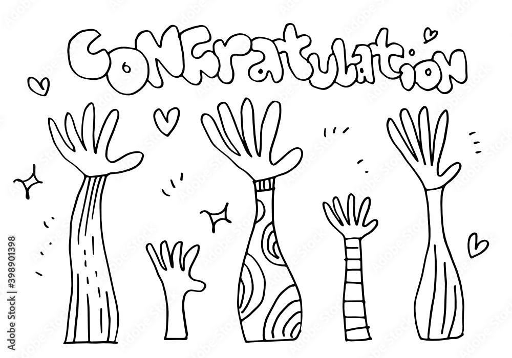 Fototapeta premium Applause hand draw on white background with congratulation text.vector illustration.