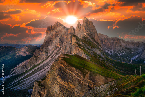 Seceda peak at sunset in Italy photo