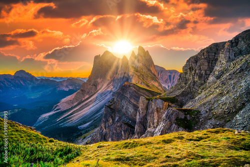 Seceda peak at sunset in Italy