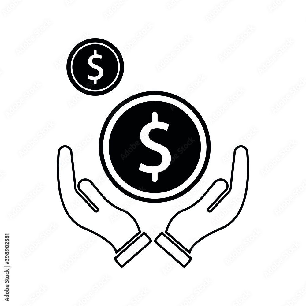save money icon, salary money, invest finance, hand holding dollar. symbols on white background. vector illustration on white background save money icon, salary money, invest finance, hand holding dollar. symbols on white background. vector illustration on white background