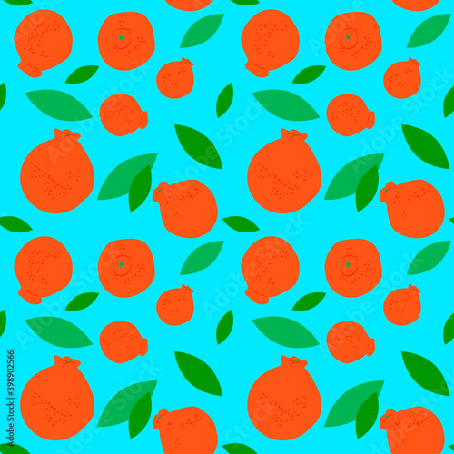 seamless pattern with Jeju Island Orange Hallabong and leaves. silhouettes of fruits. Modern design for packaging, paper, cover, fabric, interior decor, menu and clothes