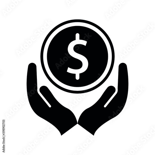 save money icon, salary money, invest finance, hand holding dollar. symbols on white background. vector illustration on white background