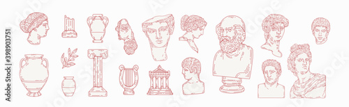 Fotografia Greek marble statues aesthetic vector hand drawn illustration set