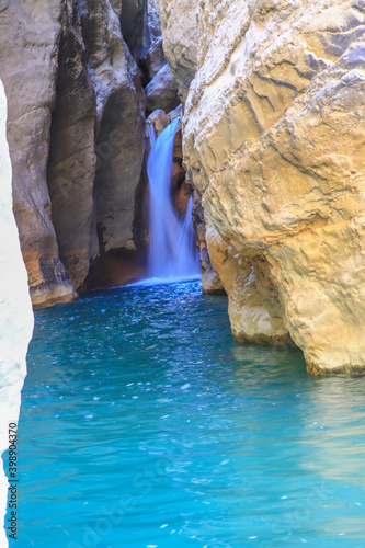 waterfall flowing in nature, cascade, cascade between rocks. Hakkari in Turkey
