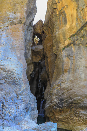 waterfall flowing in nature, cascade, cascade between rocks. Hakkari in Turkey
