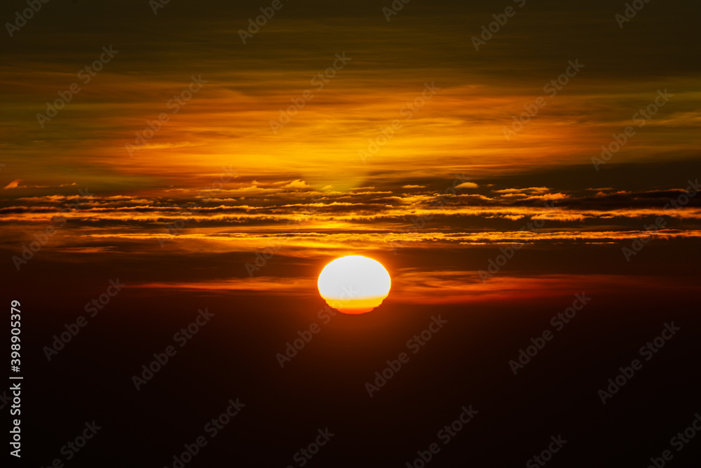 morning sunrise sky background, golden light in black