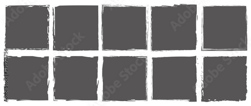 set of gray brush painted ink stamp banner on transparent background 