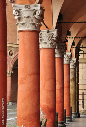 Columns of porticoed building in Piazza Santo Stefano, Bologna, Italy photo