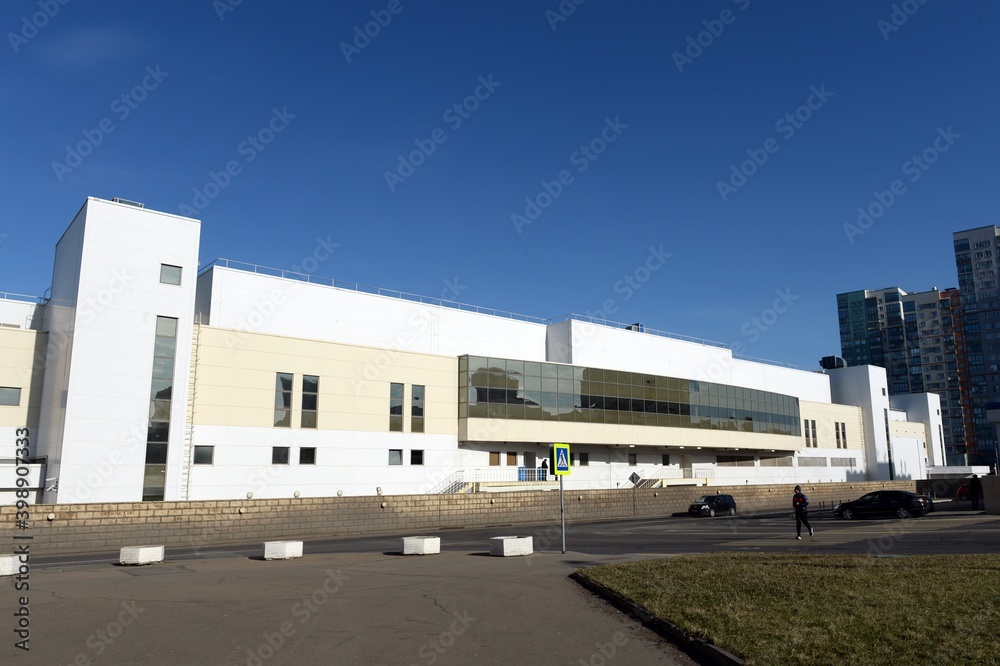 Fragment of the building of the Festival shopping and entertainment center in the Olympic village of Moscow