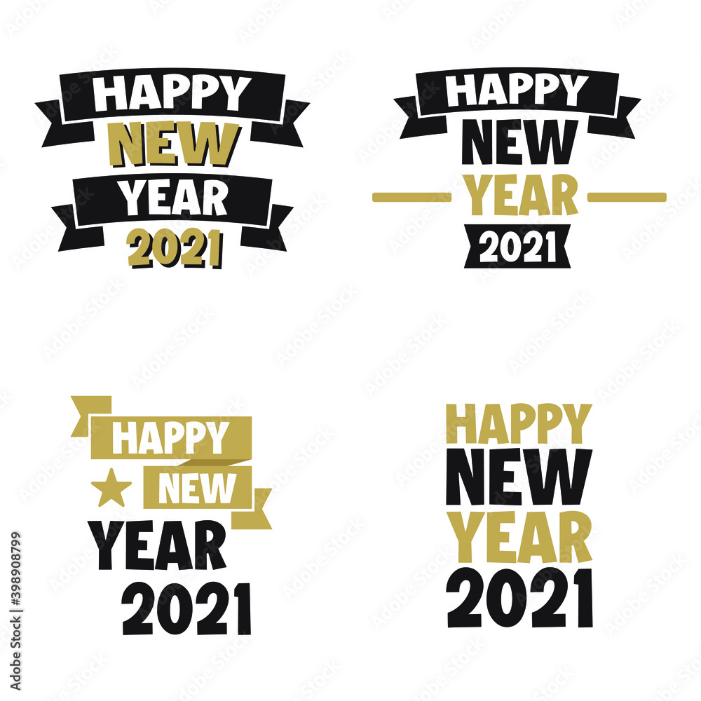 Obraz premium Set, collection Happy New Year 2021, simple lettering typographies, gifts or invitational card, invitation, decorated can be used on websites, invitational cards, visit cards, promotions EPS Vector