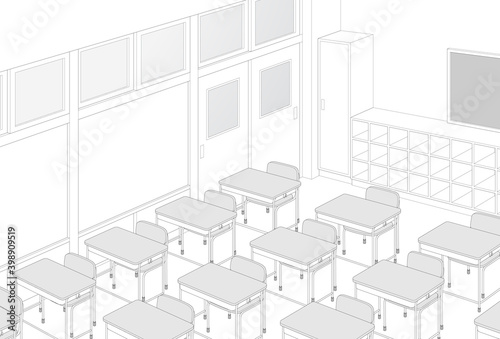 教室　学校　漫画風背景素材