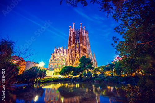 Sagrada Familia at dawn in Barcelona