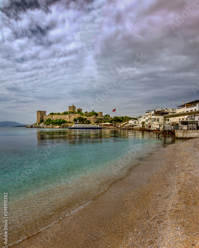 The castle view from beach in the Bodrum Town