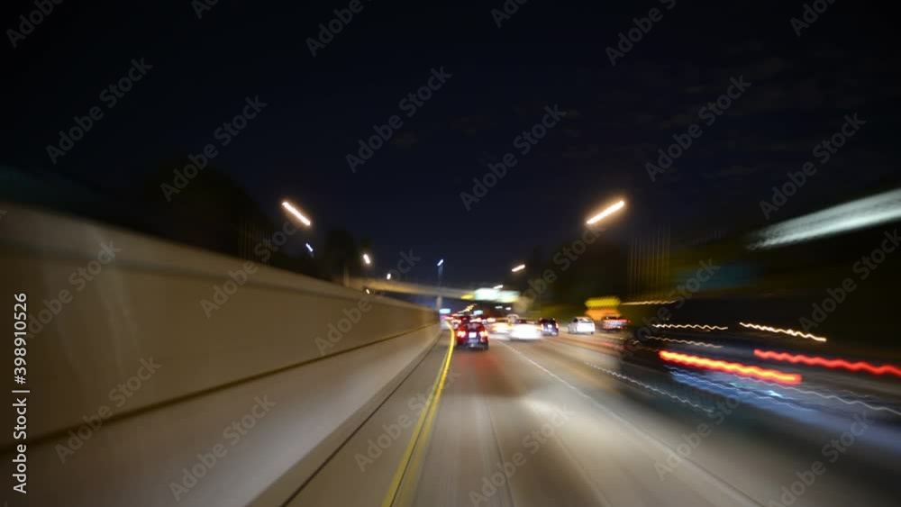 Driving POV Time Lapse Los Angeles Downtown Freeway Night