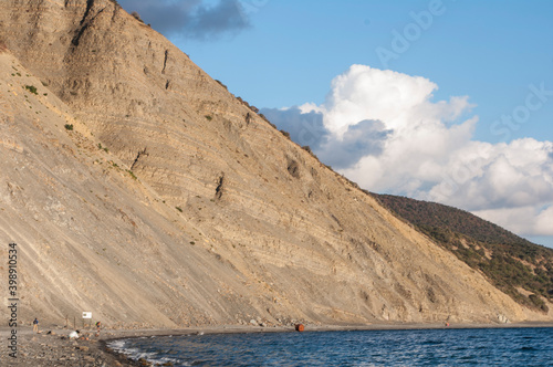 landscape blue sky yellow mountains and sea black sea Utrish Anapa September 2014