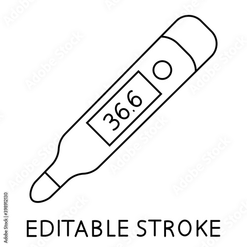 Medical digital electronic classic thermometer. Medical equipment. Temperature check icon. Body temperature measuring sign. Pictogram for web page, mobile app, promo. Vector