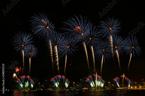 Fireworks on the beach at Patthaya Thailand.