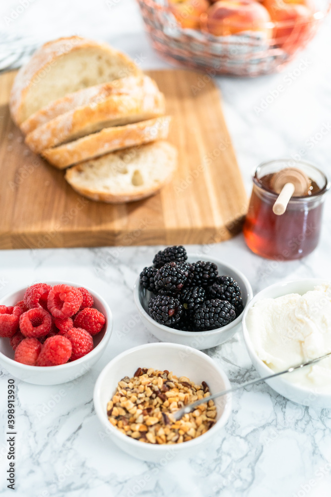 Fototapeta premium Peach ricotta toast