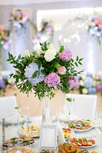 Wedding table decorated with flowers