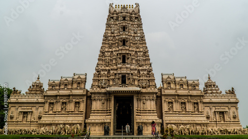 Sri Shakti Devasthanam Temple in Selangor, Malaysia. It is one of the most beautiful hindu temples in Malaysia. Details of the hindu sculptures on the facade.