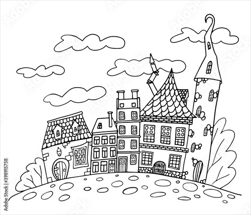 Coloring. Fabulous town. Vector (3)