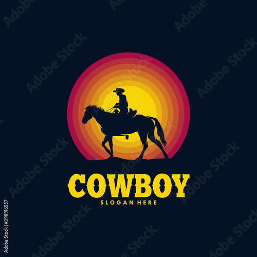 Cowboy Riding Horse Silhouette at Sunset