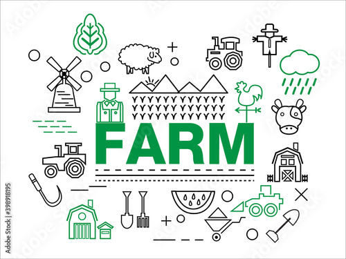 Farming icons  set,  thin line style, vector design.
