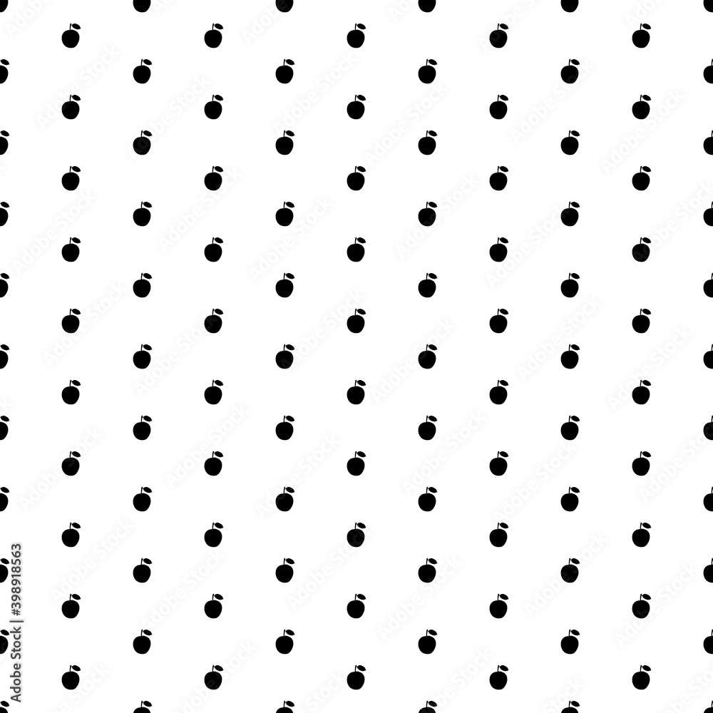 Square seamless background pattern from geometric shapes. The pattern is evenly filled with black apple symbols. Vector illustration on white background