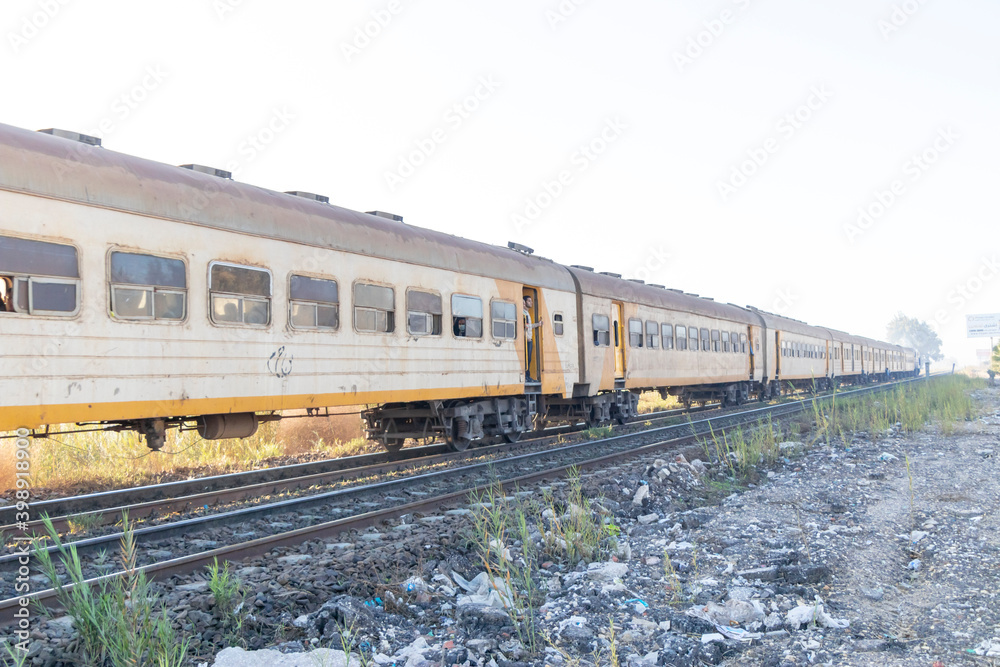 ancient train on railway ancient train on railway