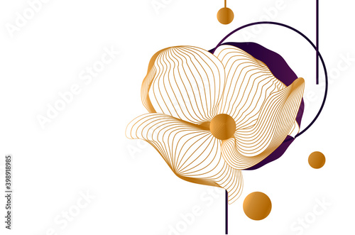 modern abstract creative minimalistic business card. image of a linear flower on a geometric background of the design of the 20s. ideal for posters, interior decorations, banners and brochures. EPS10
