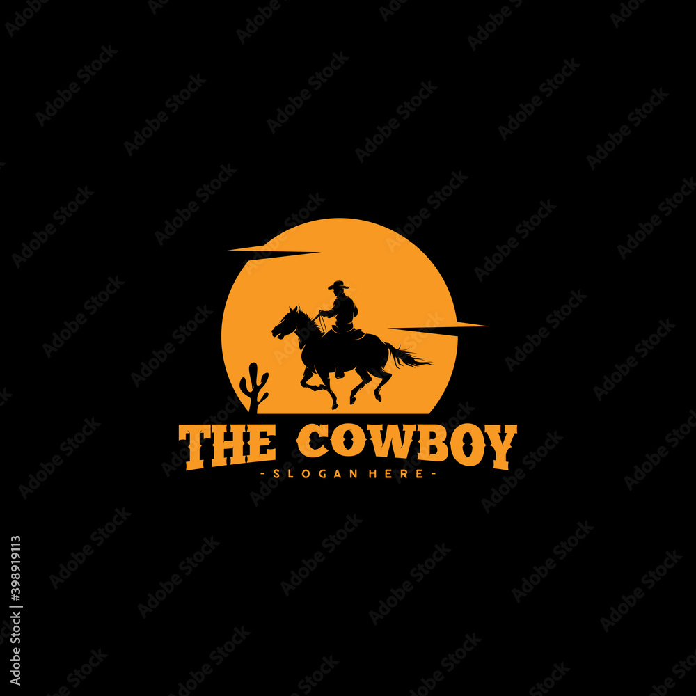Cowboy Riding Horse Silhouette at Night logo