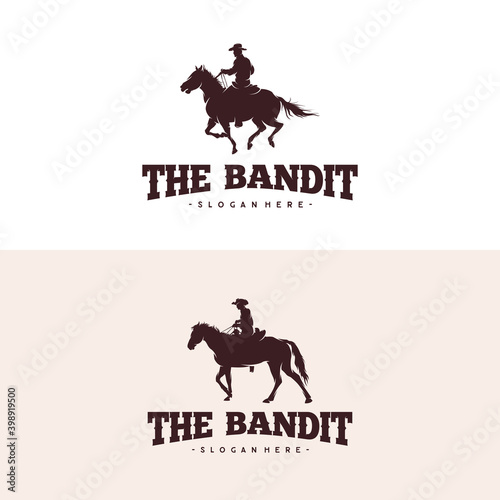 Cowboy Riding Horse Silhouette Logo Design