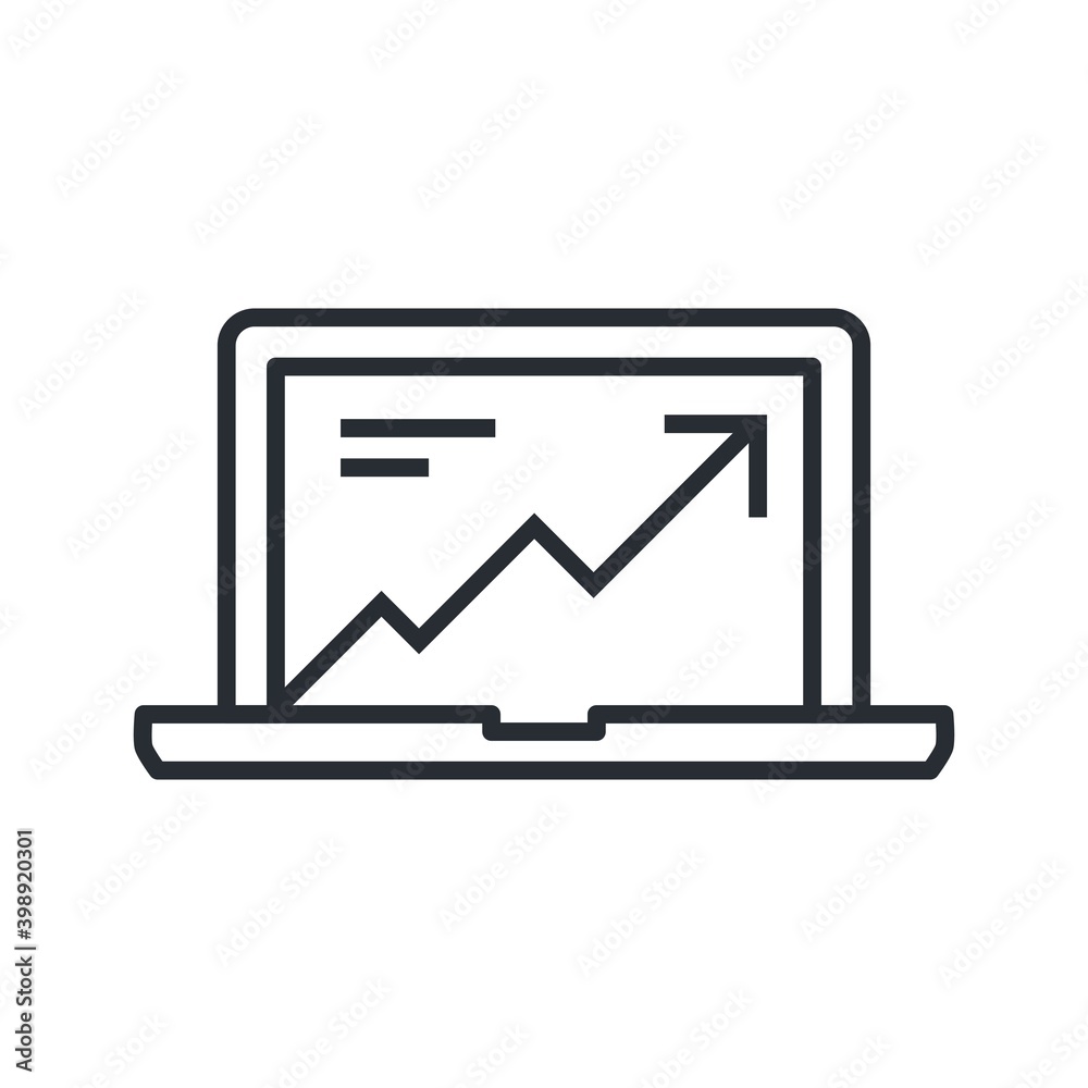 Market growth prediction on laptop screen. Up trend, increasing chart icon. Market growth prediction on laptop screen. Up trend, increasing chart icon.