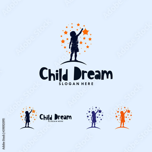 Colorful kids reaching the stars logo design