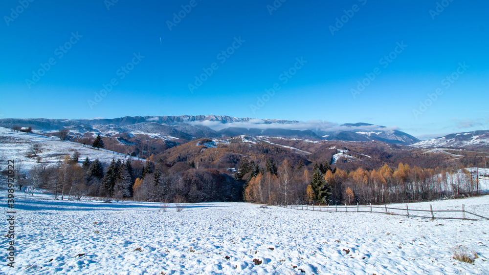 Amazing countryside landscape in winter time in the mountain