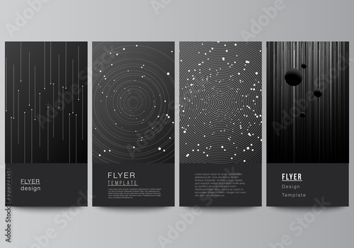 Vector layout of flyer, banner design templates for website advertising design, vertical flyer design, website decoration backgrounds. Tech science future background, space design astronomy concept.