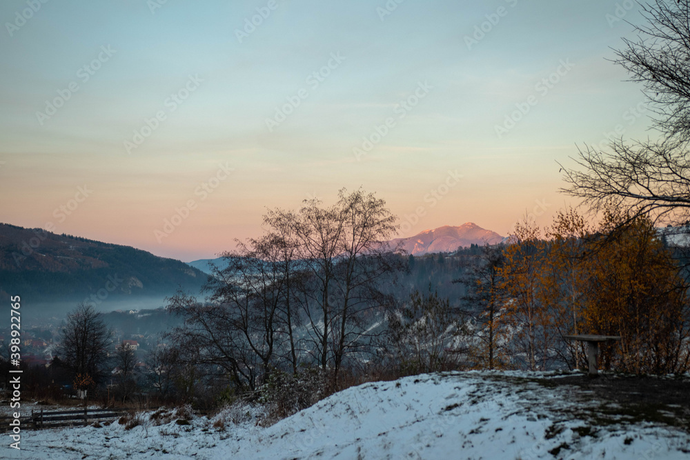 Fototapeta premium Amazing mountain sunset in winter time