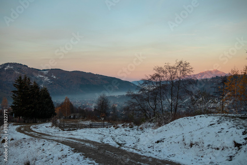 Amazing mountain sunset in winter time © Mihai