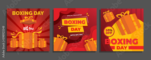 Boxing day sale banner set, social media sale post, Boxing day background, vector