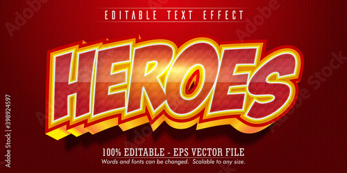 Heroes text, Cartoon style editable text effect